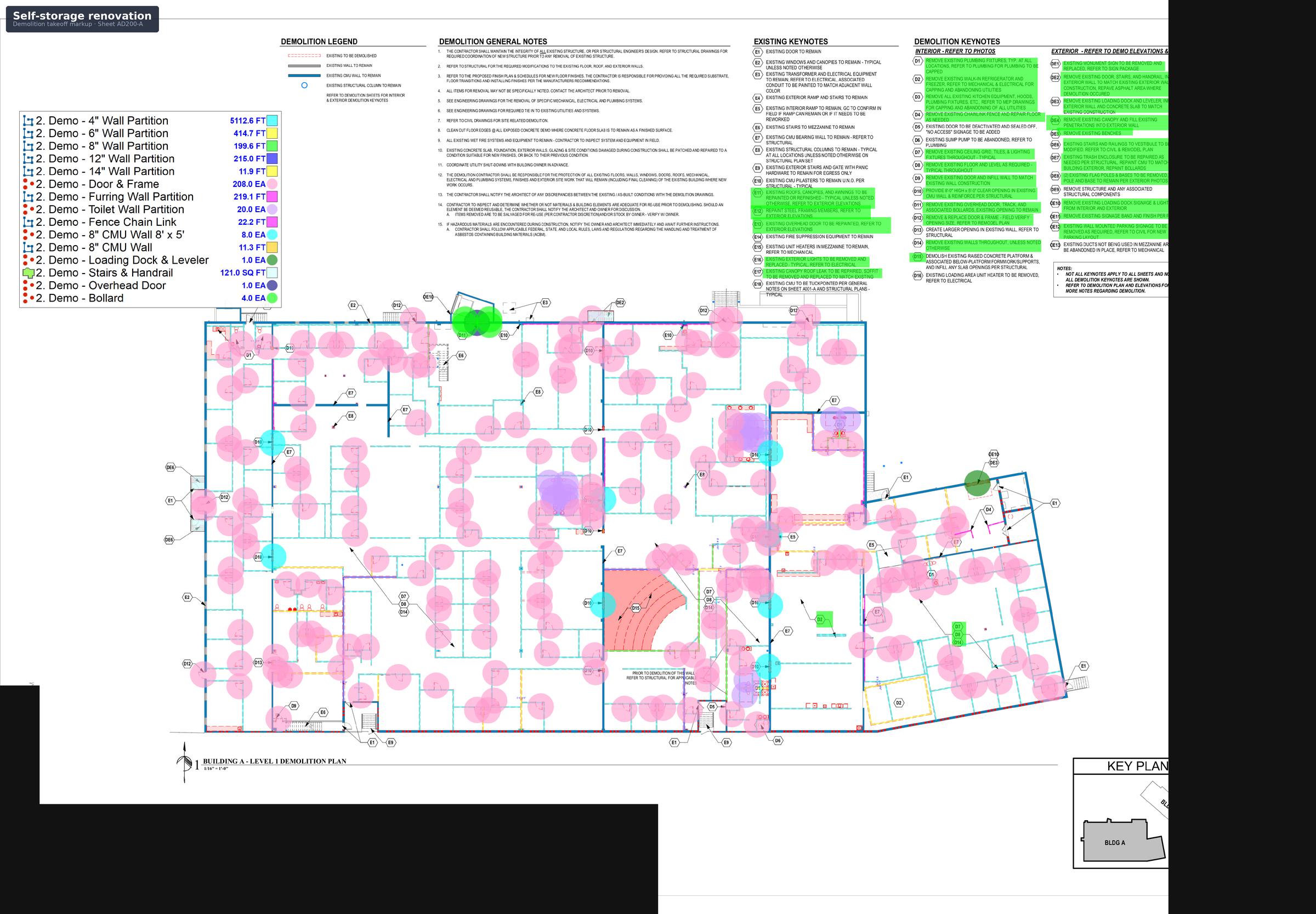Self-storage renovation marked plan